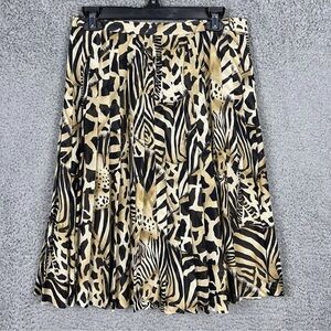 Vintage Escada Skirt Pleated Midi Animal Print 100% Silk A-Line Lined US 12 EUC